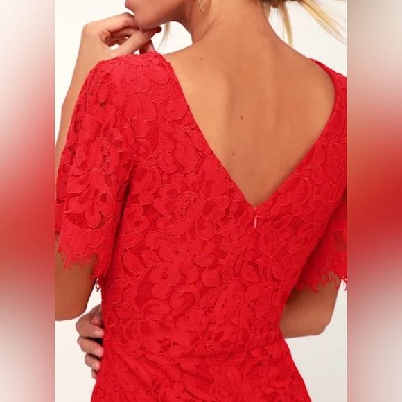 Lulu's Pearson Red Lace Short Sleeve Dress - Picture 5 of 5